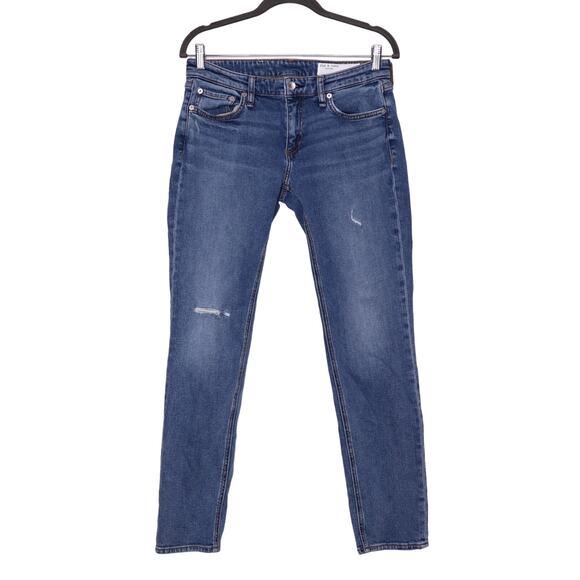 rag & bone Denim - RAG & BONE Dre Low Rise Slim Boyfriend Jeans Distressed Blue River Women's 26